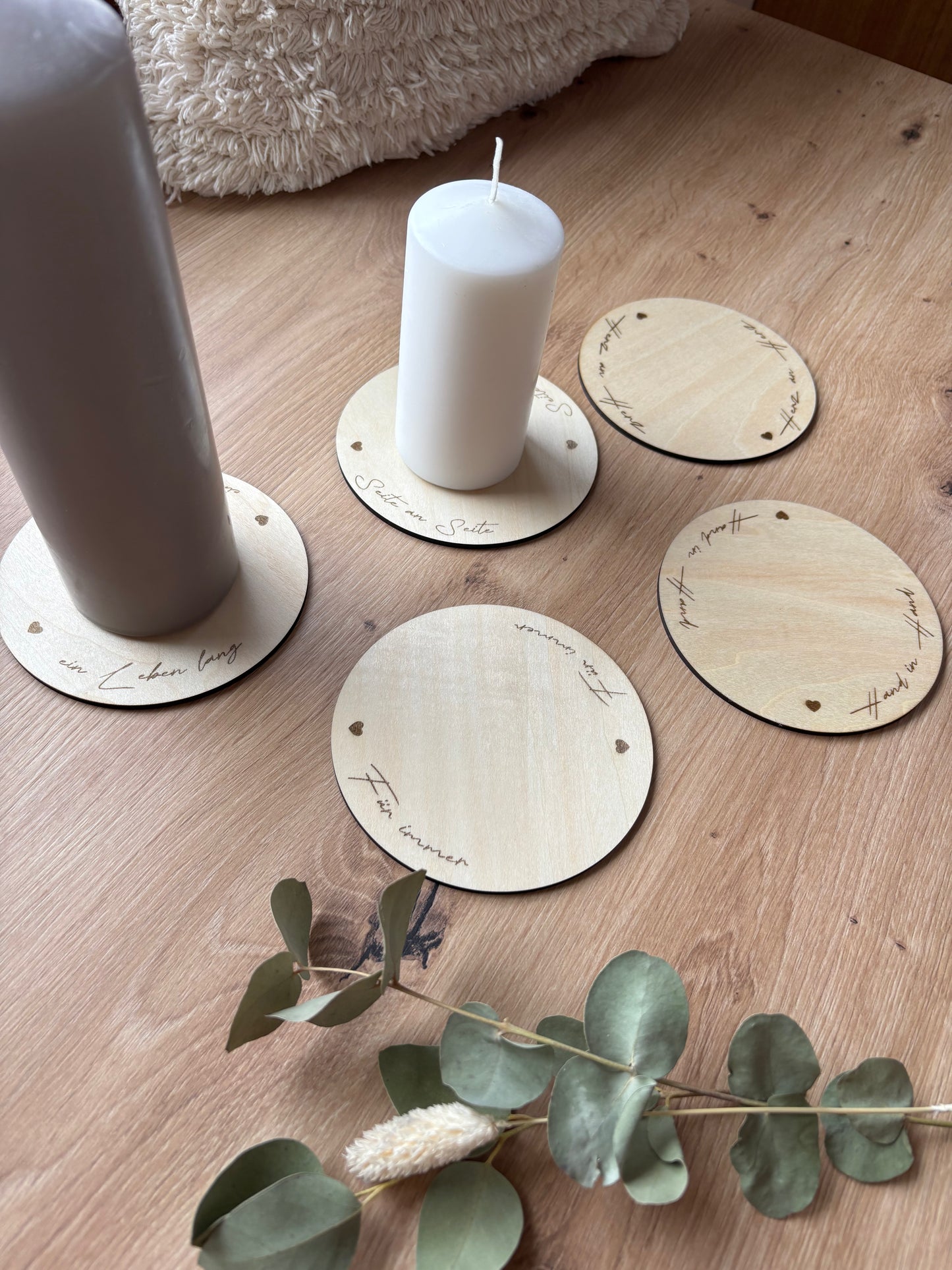 Holz-Untersetzer für Kerzen Hochzeit Taufe Kommunion