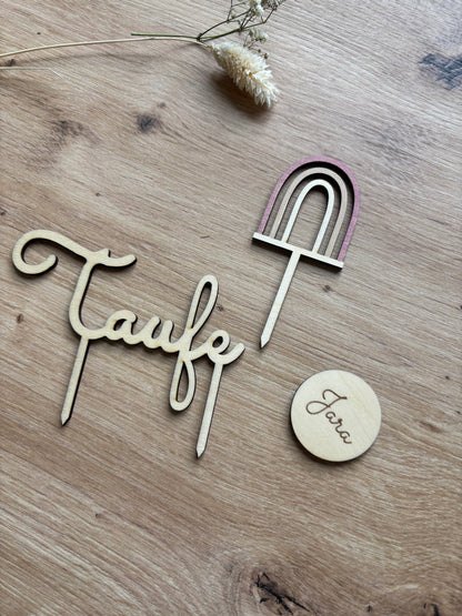 personalisiertes Topperset Taufe mit Regenbogen