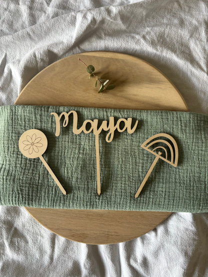 Caketopper Set Regenbogen und Blume