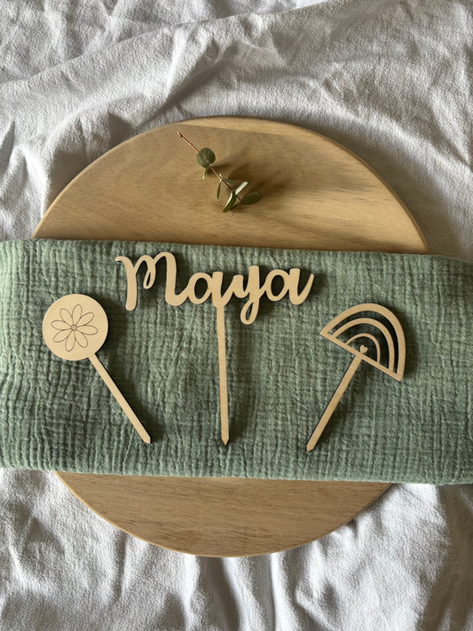 Caketopper Set Regenbogen und Blume