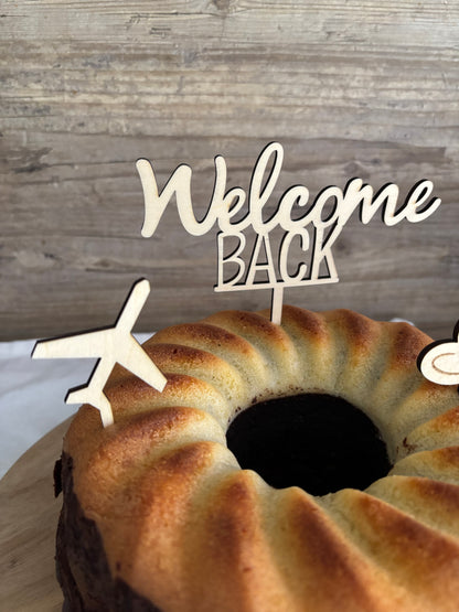 Topperset Welcome back aus Holz mit Flugzeugmotiv