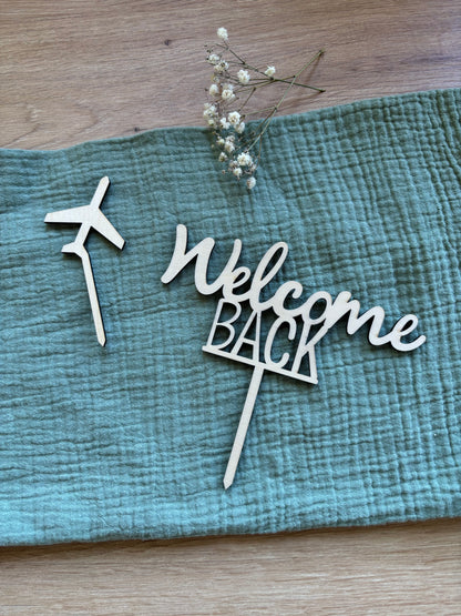 Topperset Welcome back aus Holz mit Flugzeugmotiv