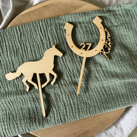 Cake Topper Set Hufeisen und Pferd personalisiert