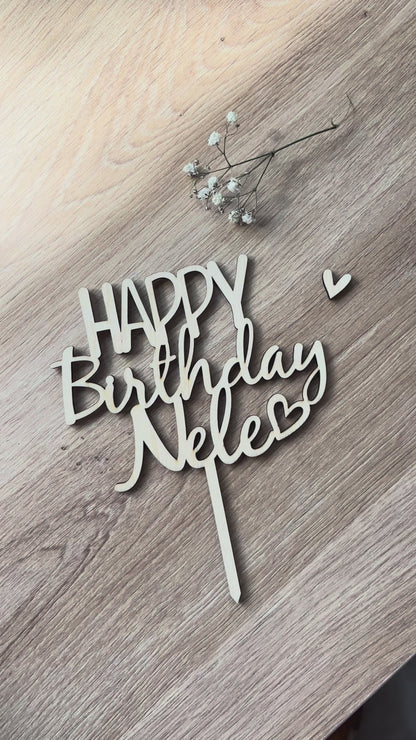 Personalisierter Topper Happy Birthday mit Name und Herz